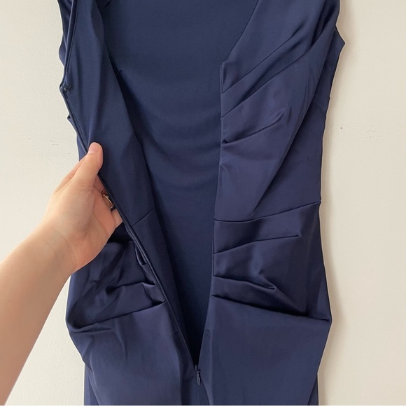 SOLD NWT BHLDN Mireya Navy Blue Ruched Sheath Dress Bridesmaid Formal Event Sz 6 - Picture 5 of 13